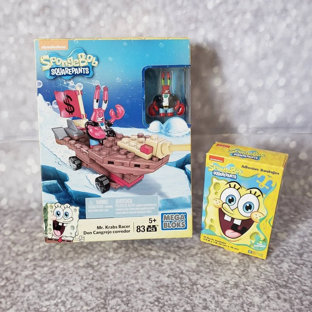 Mega Bloks Spongebob Squarepants MR. KRABS RACER CNP25 Kit & Box Of New Bandages